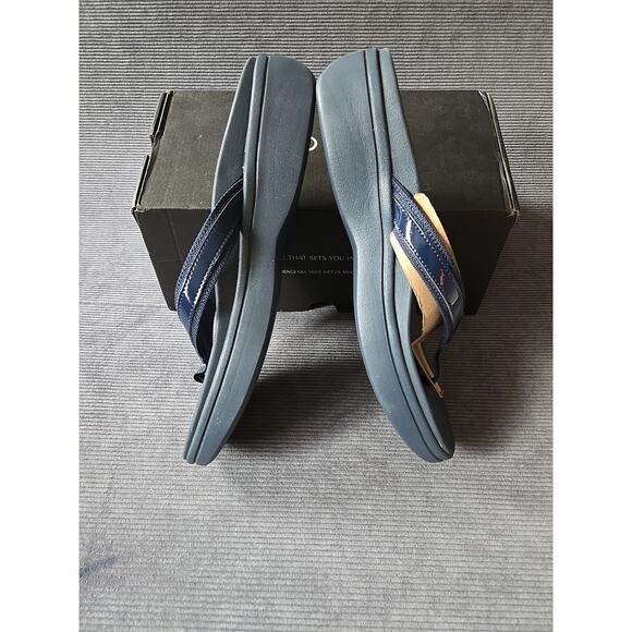 Vionic High Tide II Toe Post Navy Blue Patent Leather Sandal Women's size 11 NEW - Picture 7 of 11